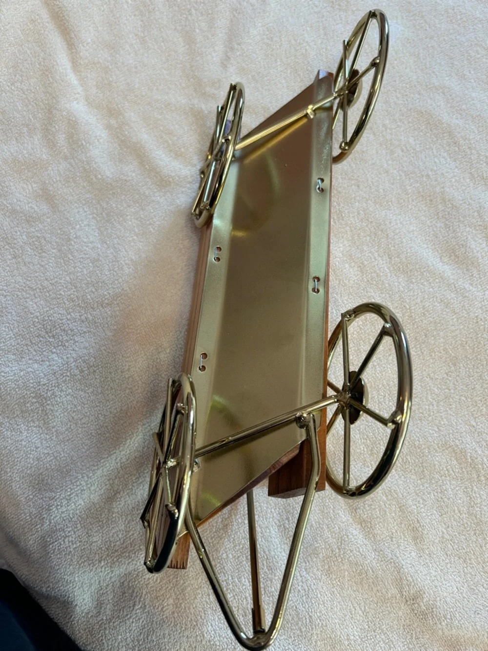 Home Interiors Wooden Wagon Wall Shelf with Brass-Tone Wheels